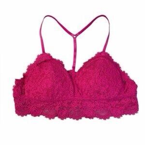 Aerie Pink Lace Bralette with T-Back Strap